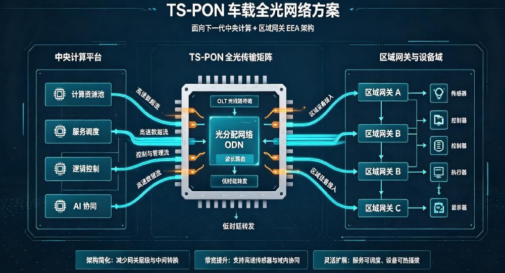 TS-PON,面向下一代中央计算+区域网关EEA架构的车载全光网络方案 TS-PON,面向下一代中央计算+区域网关EEA架构的车载全光网络方案